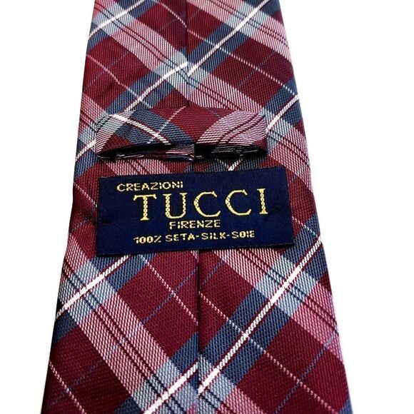 Creazioni Tucci Firenze Red Woven Plaid‎ Skinny Silk Tie - Picture 3 of 5